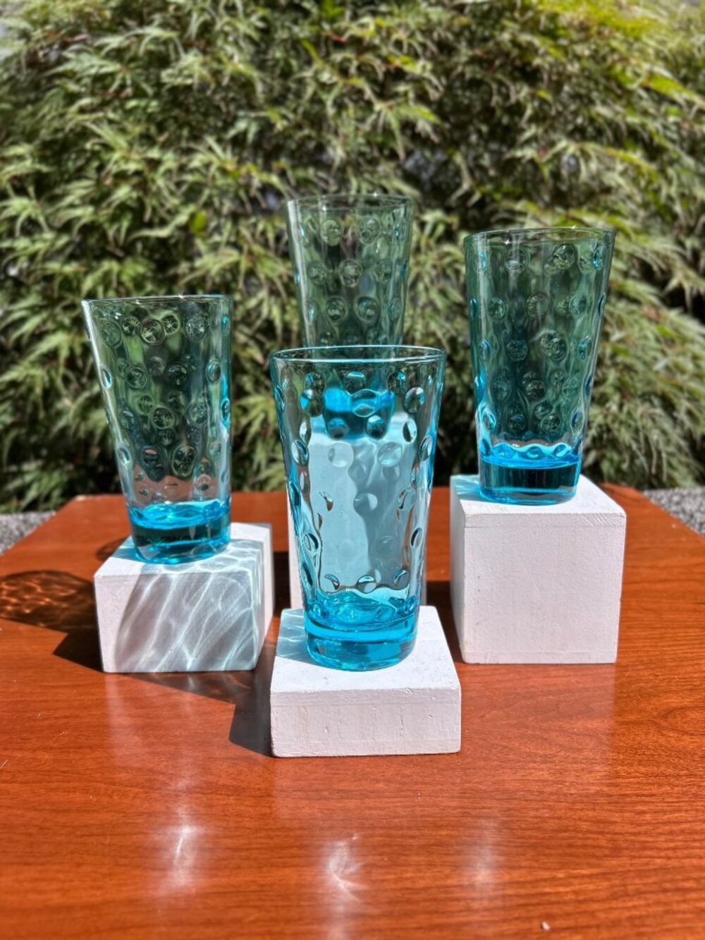 Hazel Atlas Blue Capri Dot Glass Tumblers.